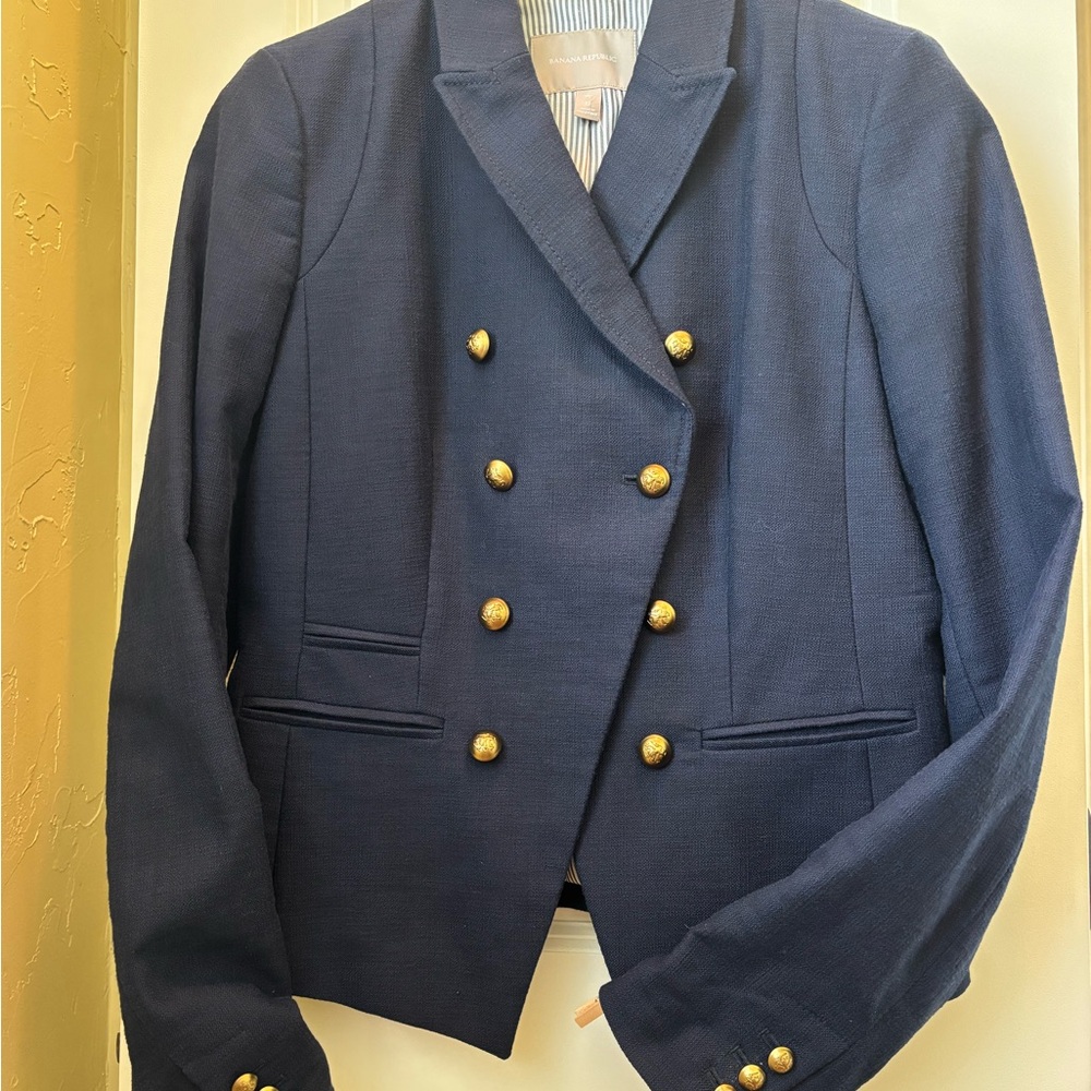 Women’s Banana Republic Blazer Navy Captain’s Gold Buttons Sz 12 Tall Lined
